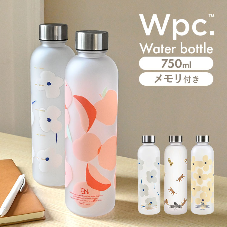 水筒 ウォーターボトル 目盛り付き wpc おしゃれ 750ml クリアボトル ドリンクボトル 直飲み 軽量 大容量 透明 ボトル かわいい プラスチック 常温 水分補給 花柄 健康的 エコ 持ち運び