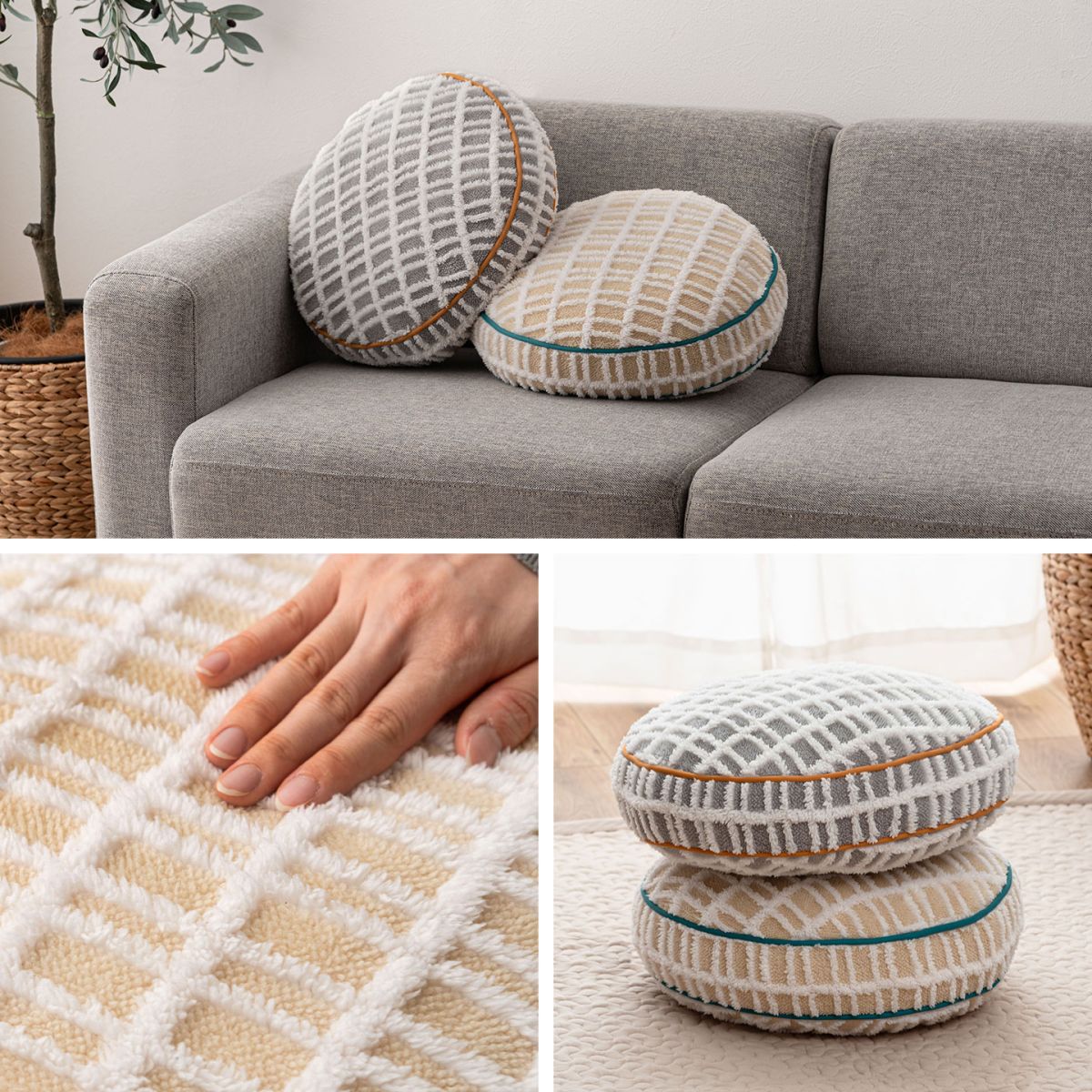 HERMÈS チェック柄クッション ○エルメス HERMES チェック柄 手織りカシミア素材 Navetteクッション