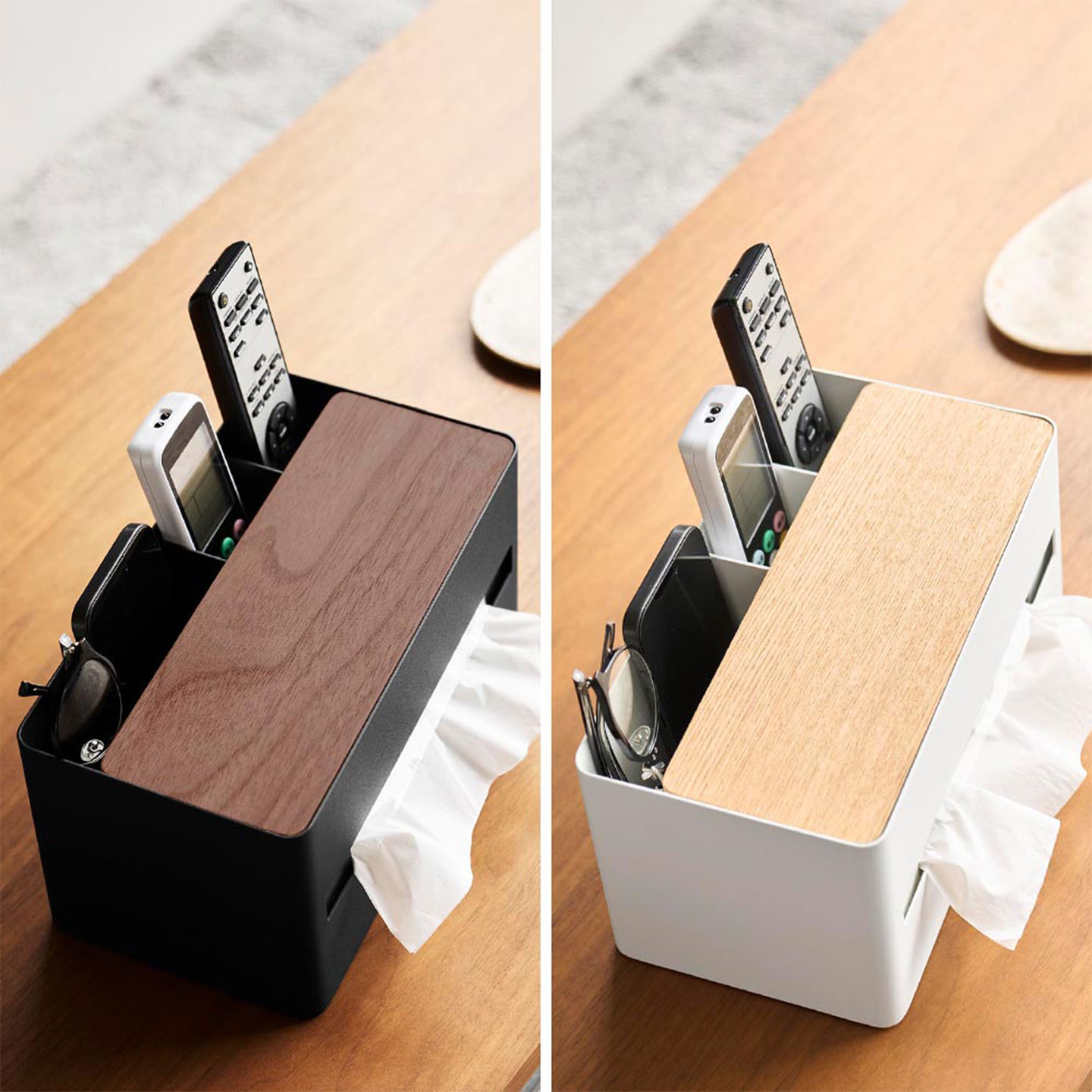 ティッシュボックス&リモコンスタンド　セット 厚型対応ティッシュケース＆リモコンスタンド ｜hauhau（ハウハウ