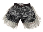 꾦ʡַʡGRITLUTADOR 2408 BK SATIN FRINGE MUAY THAI SHORTS åѥ ƥϥ२硼