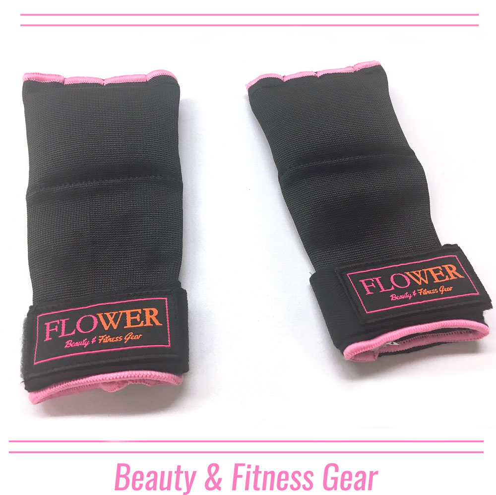 FLOWER GEL INNER GLOVE BK/PNK WRIST WRAP