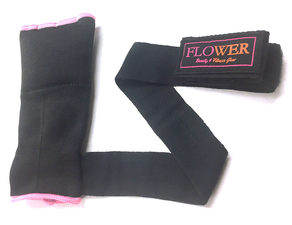 FLOWER GEL INNER GLOVE BK/PNK WRIST WRAP