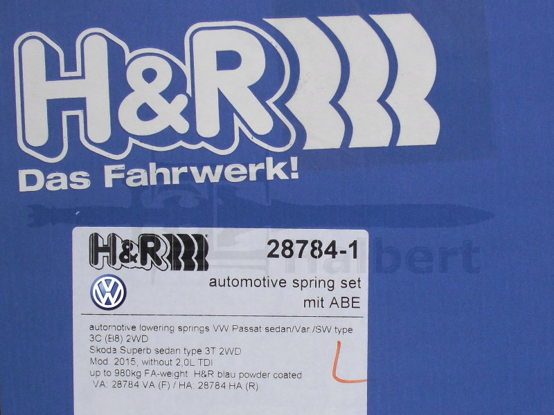 H&R ダウンサス 28784-1【H&R Sport Springs】スポーツスプリング