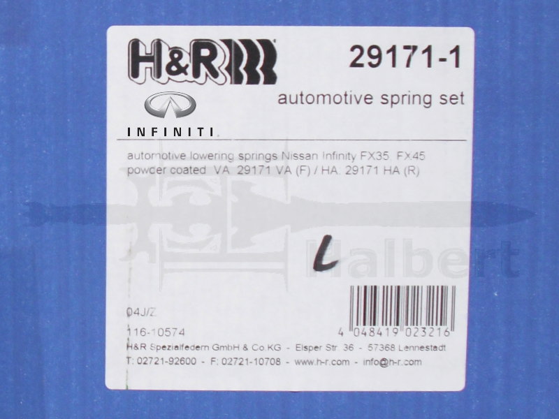 ��H&R Sport Springs�ۥ��ݡ��ĥ��ץ�󥰡å���ե��˥ƥ� FX35 & FX45 4WD��INFINITI�ۡ�29171-1��