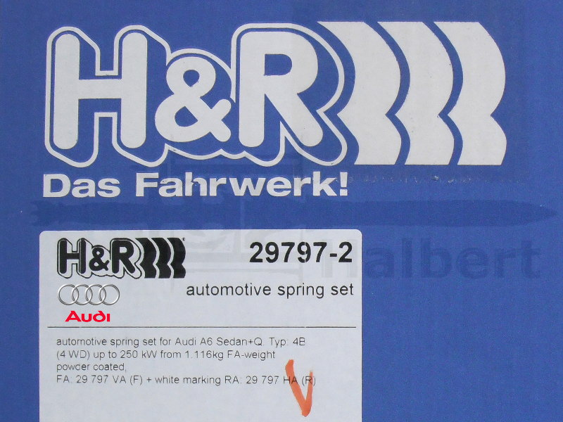 ��H&R Sport Springs�ۥ��ݡ��ĥ��ץ�󥰡å����ǥ� A6 ������ C5/4B��Audi S6�ۡ�29797-2�ۡ�����̵������Ź��ô��