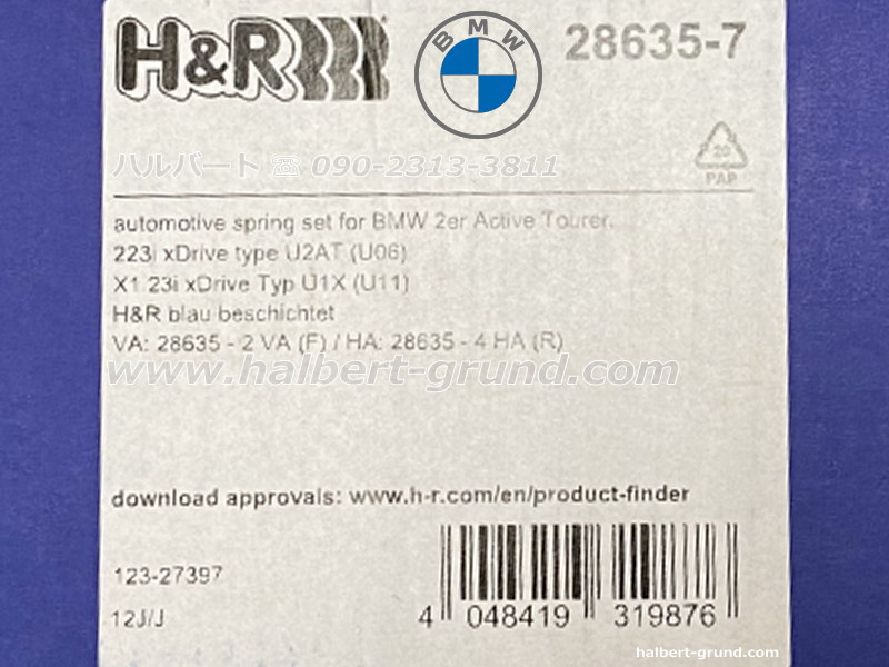 ��H&R Sport Springs��H&R ���ݡ��ĥ��ץ�� 28635-6��BMW X���꡼�� X1 U11 sDrive 18i��BMW U11 X1�ۡ�28635-6�ۡ�����̵������Ź��ô��