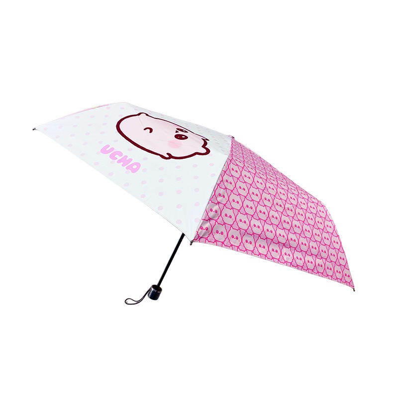 はるぴょんレアあちゃちゅむ　コラージュ柄 雨傘 ピンク系　2～3回使用のみ うちゃ 晴雨兼用折りたたみミニ傘 | うちゃ | エイノバキャラクター
