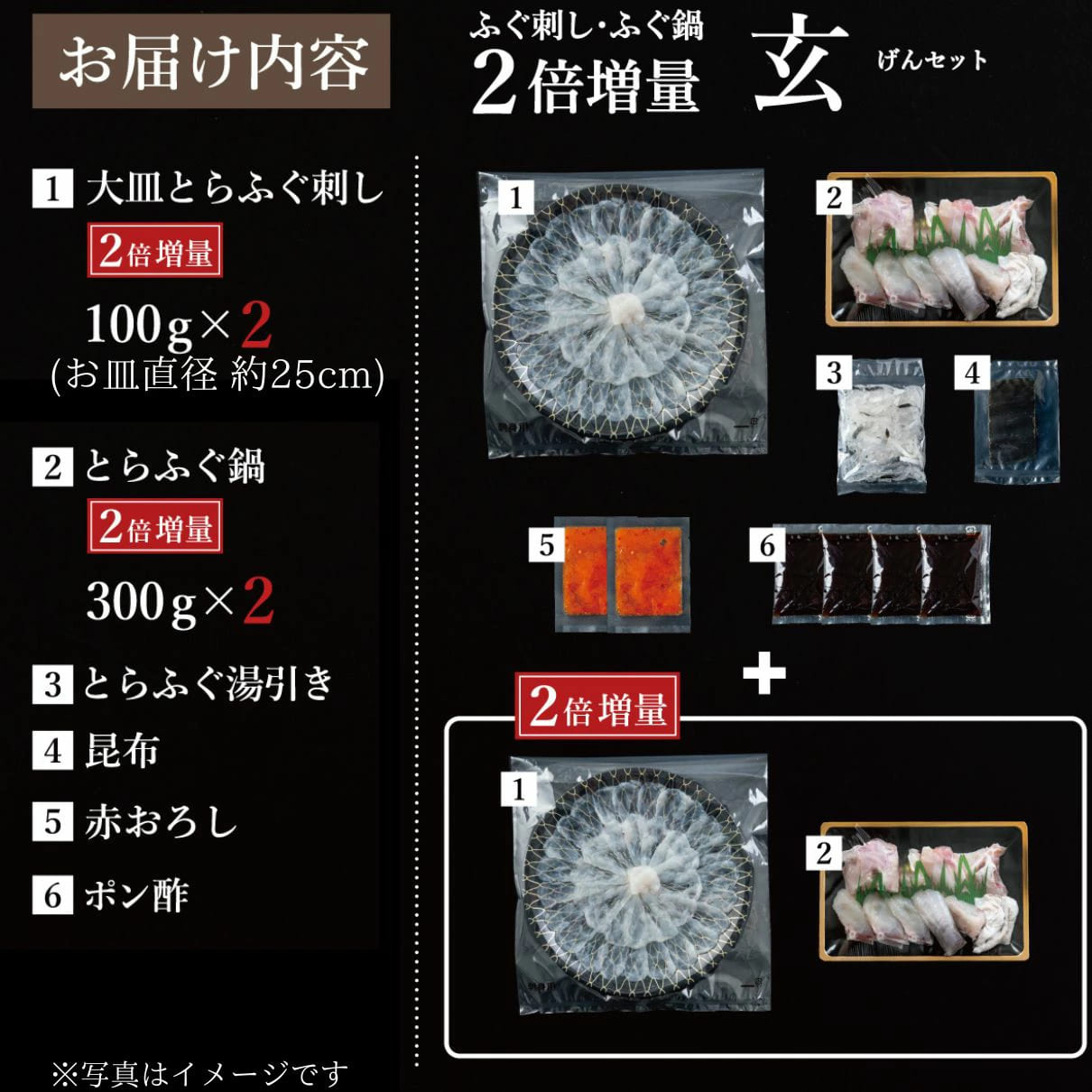 大人気 とらふぐが2倍！玄セット（とらふぐ刺身／とらふぐちり鍋）
