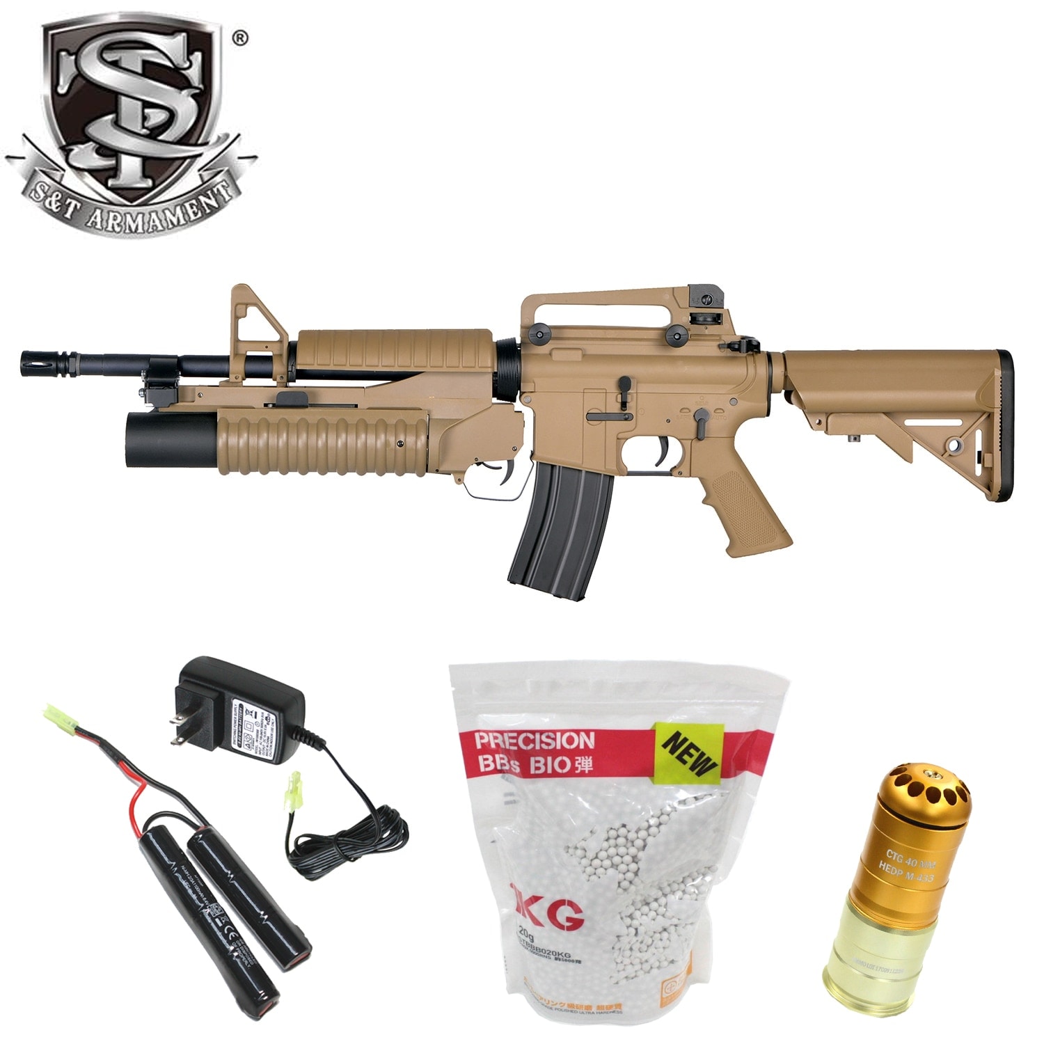 S&T M203 グレネードランチャー　カートリッジ付き S&T M203 メタル グレネードランチャー Short BK（無刻印）