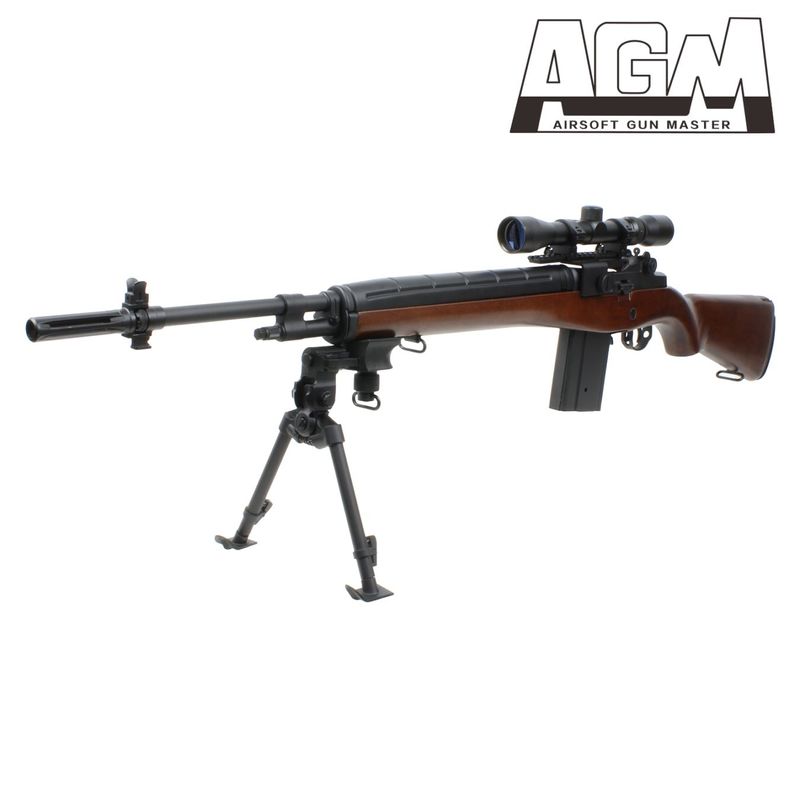 AGM M14 電動ガン リアルウッド【バイポット・スコープセット】