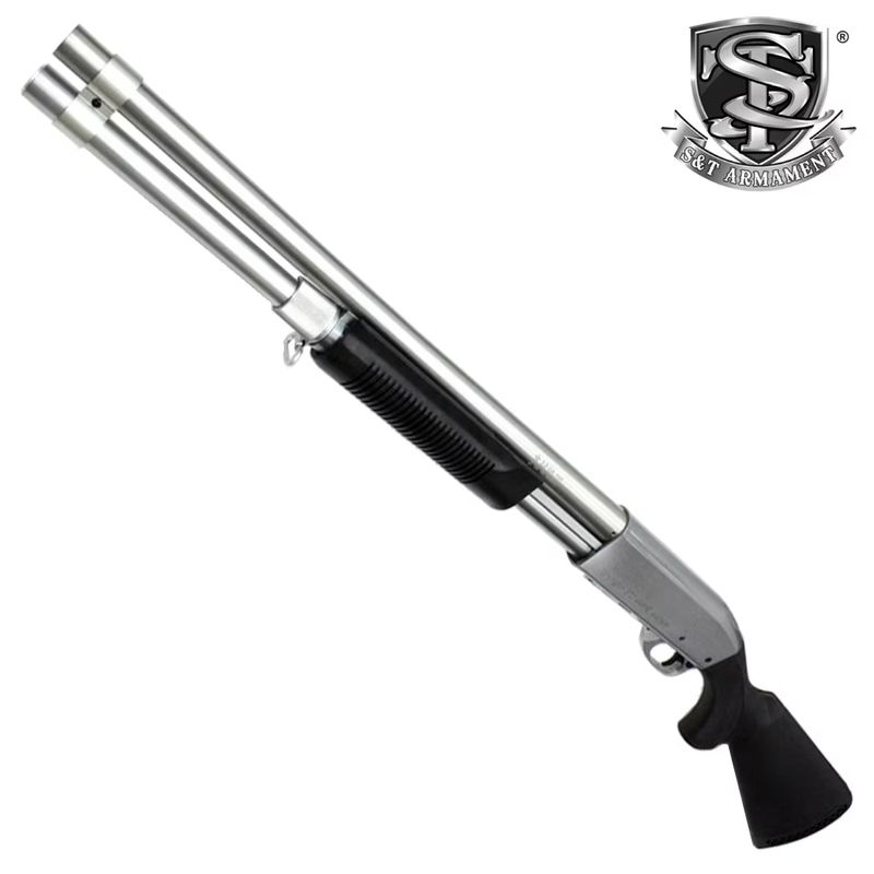 【決算セール!!8/14まで】S&T M870 ロング SV/BK エアーショットガン(SUPER MAGNUM刻印)