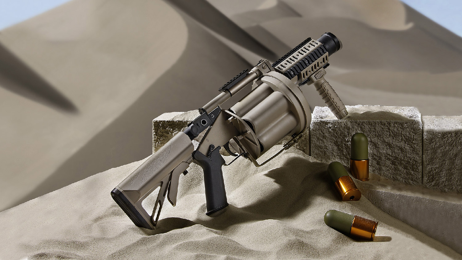 グレネードランチャー　希少タンカラー ICS MGL ガスグレネードランチャー Retractable Stock TAN | メーカー