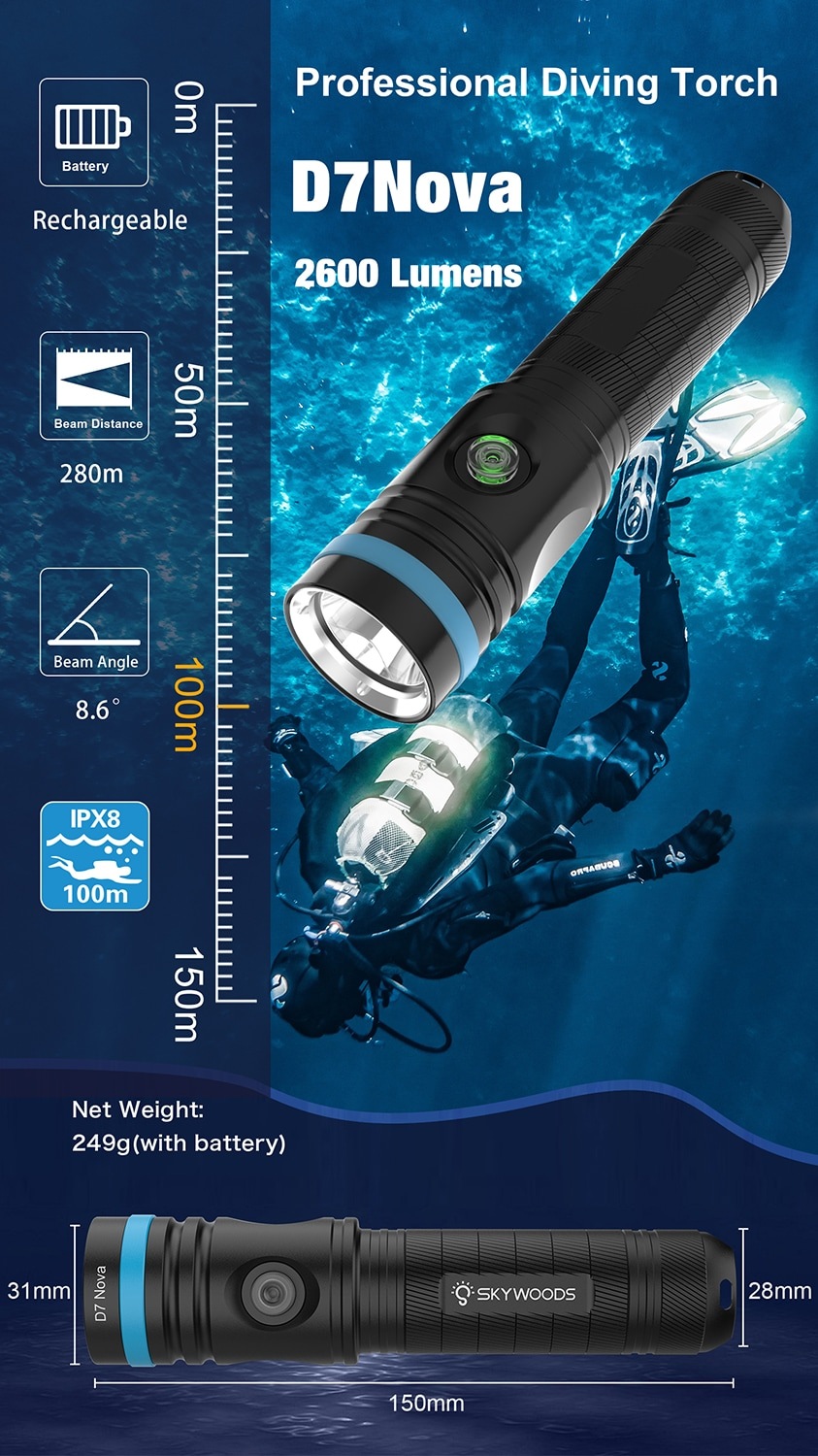 SKYWOODS D7 Nova ダイビング フラッシュライト | メーカー別,SKYWOODS