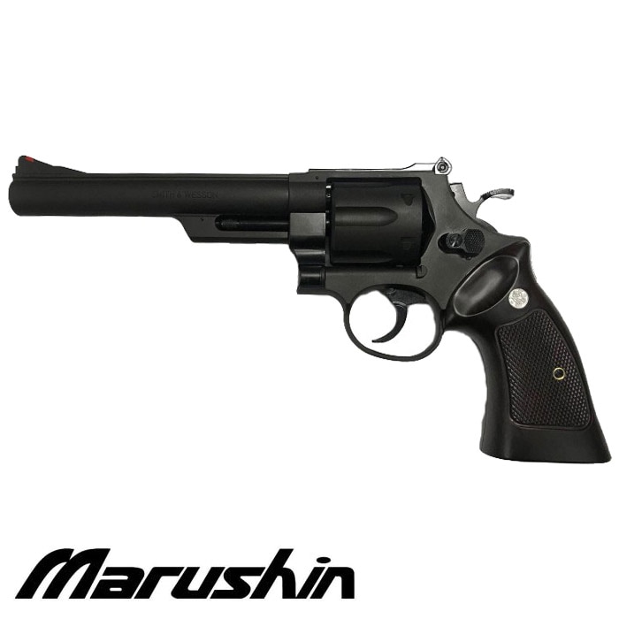 S&W M29 ハーフラグ 6.5インチ ガスリボルバー Wディープブラック ≪ハーフチェッカー木製グリップ≫