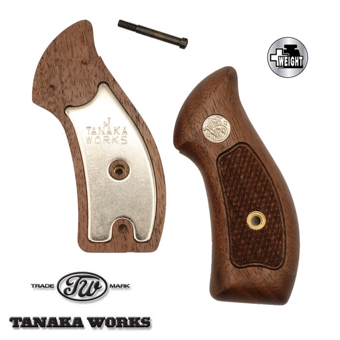 Jフレーム/ラウンドバット用 ラウンドタイプ ウォールナット チェッカーグリップ