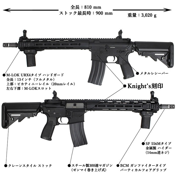 M4スタイル 電動ガン ブラック M4 URX4 13インチ M-LOK フルメタルG3電動ガン BLACK ≪KAC刻印