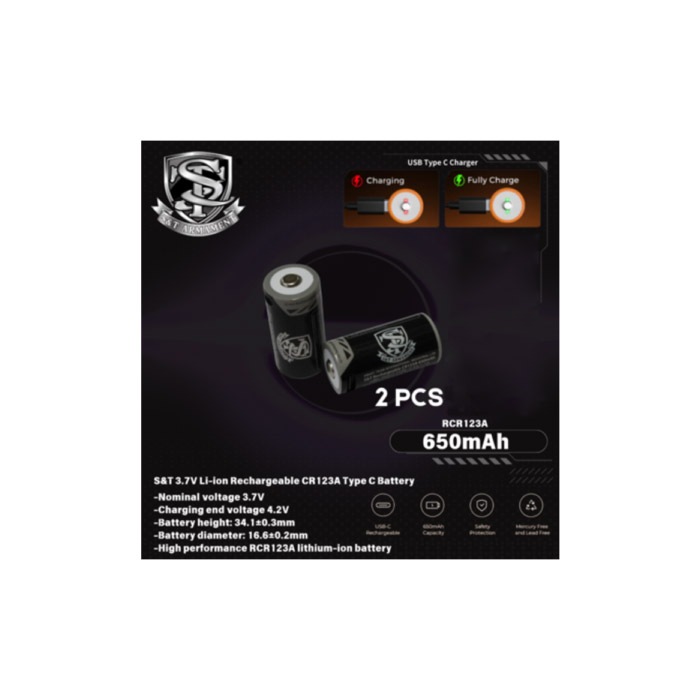 【7月7日再入荷】16340 TYPE-C充電式 リチウムイオン電池 650mAh 2本セット