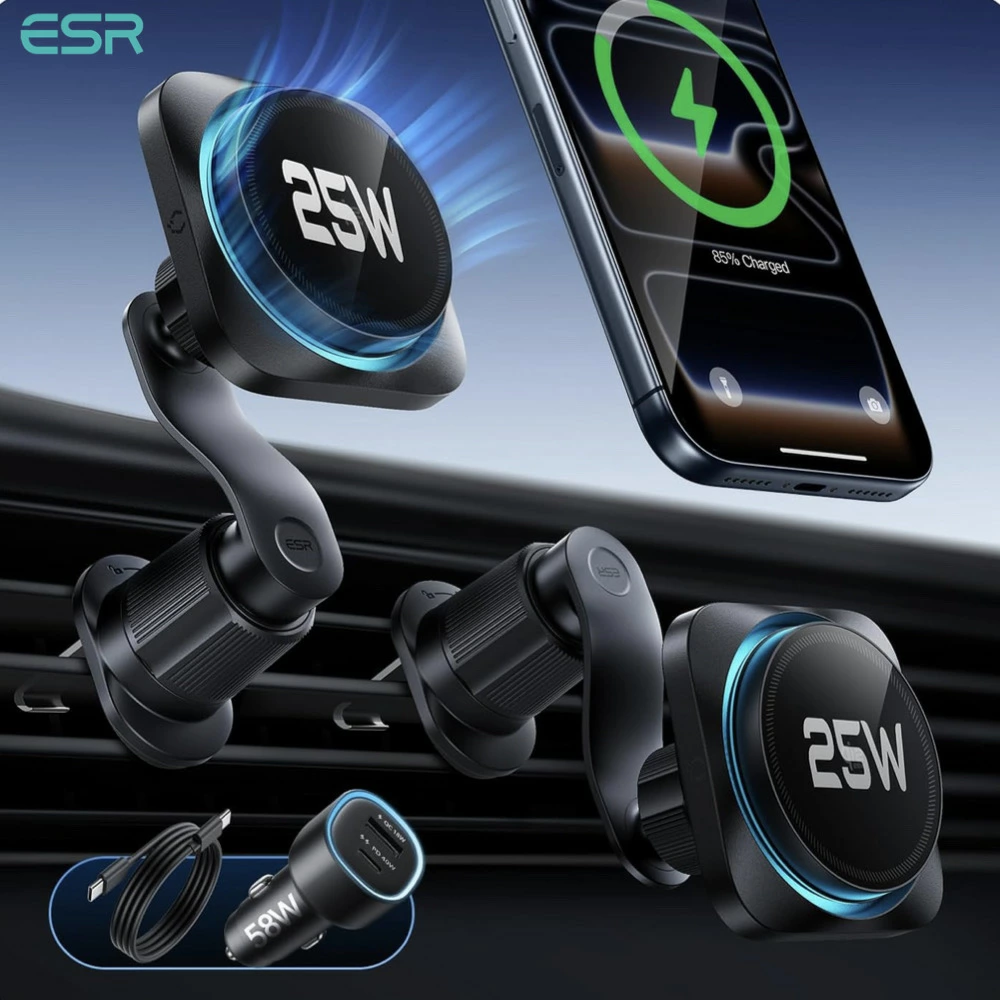 ESR OmniLock Qi2.2認証 25W充電 Magsafe 車載ホルダー【冷却機能付き