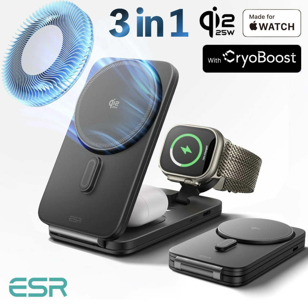 ESR 3in1 充電器 Qi2.2対応 25W MagSafe充電器（CryoBoost搭載