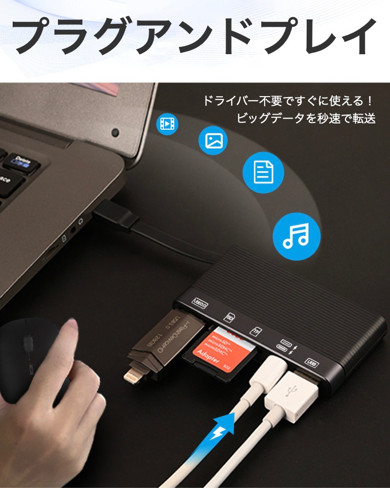 MicroSDカード付き】6in1 USB アダプター 変換アダプタ 充電 USB3.0