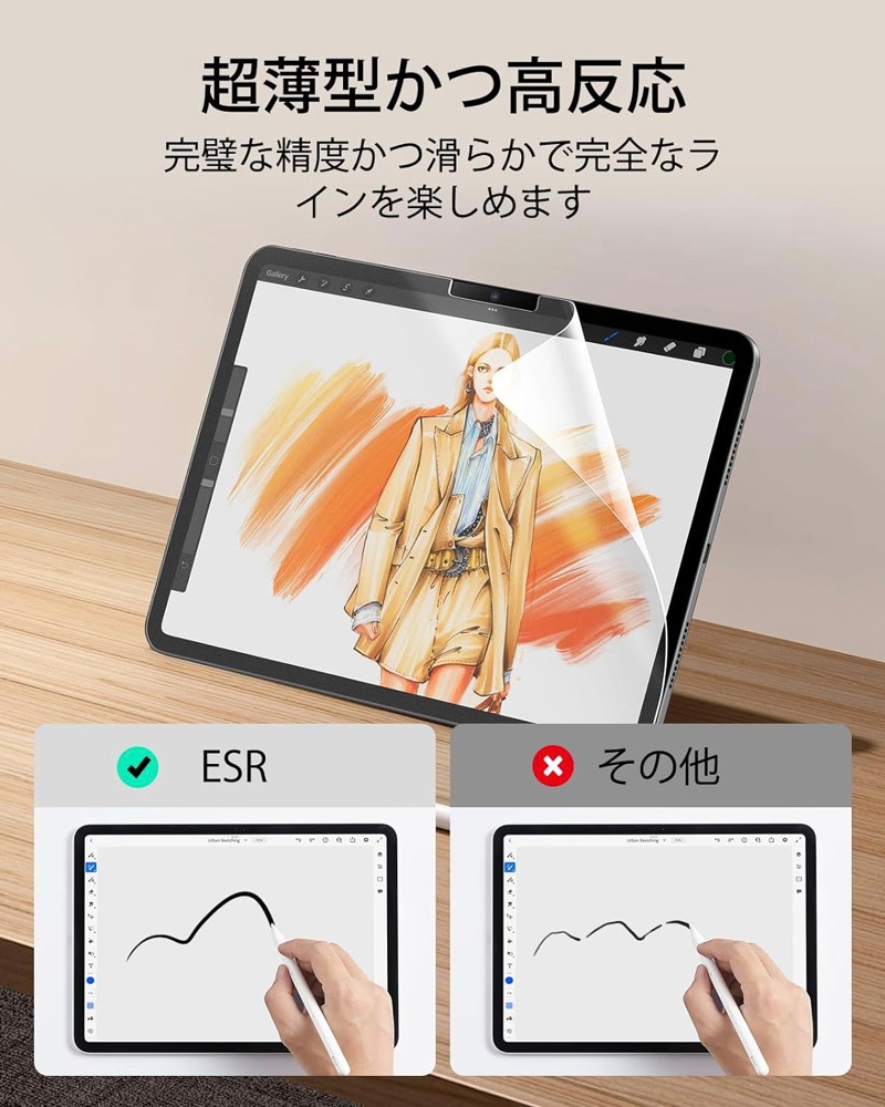 2枚入 ESR ペーパーライクフィルム iPad Air 13 Air 11インチ(M3/M2