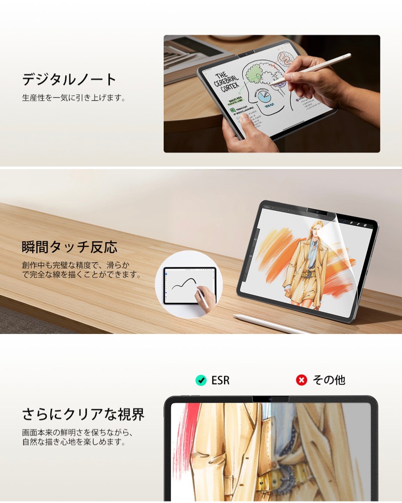 2枚入 ESR ペーパーライクフィルム iPad Air 13 Air 11インチ(M3/M2