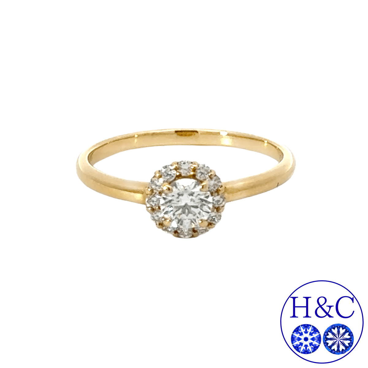 320. K18 18金 ダイヤモンド リング 0.29ct 3EX H&C 取り巻き ヘイローリング 指輪  婚約指輪（中央宝石研究所 鑑定書付）