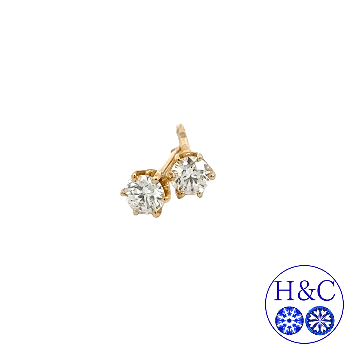 324. K18 18金 ダイヤモンド ピアス 一粒 0.130ct/0.134ct (計0.26ct) (中央宝石研究所 鑑定書付)