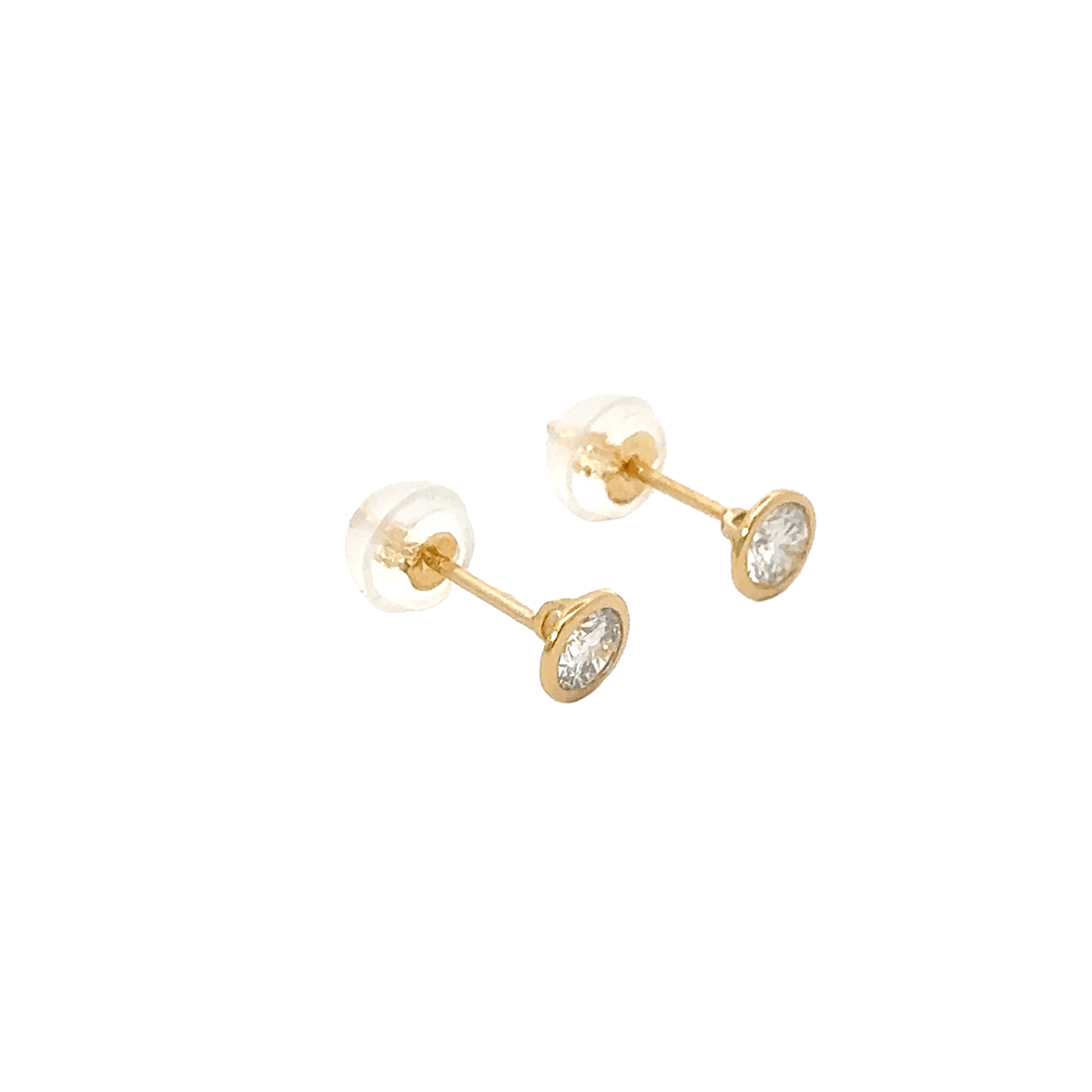K18 ダイヤモンド 一粒ピアス 0.174ct/0.173ct (計0.347ct)覆輪 フクリン（ソーティング付） [331]