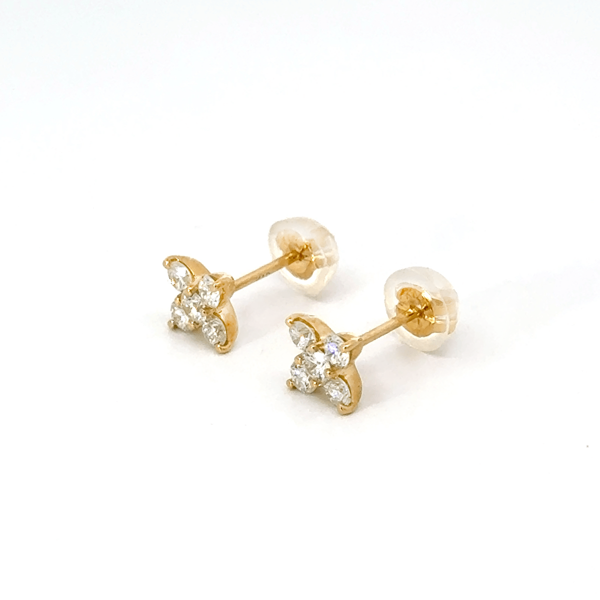 K18 ダイヤモンド フラワー ピアス 0.235ct/0.235ct (計0.47ct) 花モチーフ（鑑別書付） [332]