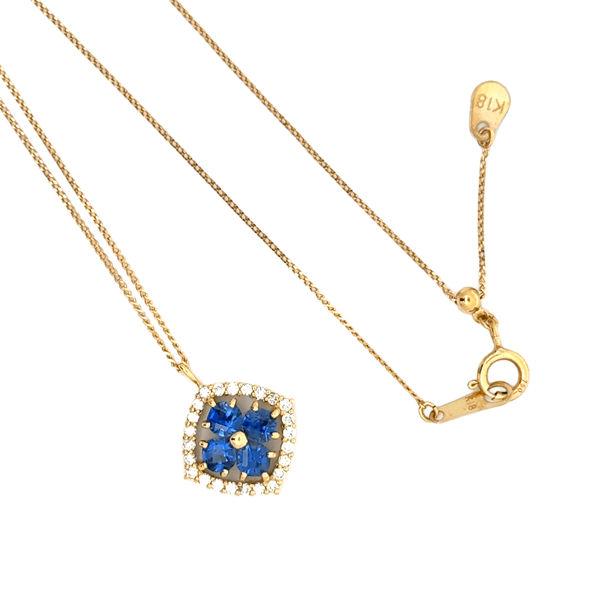 K18 サファイア ペンダント ネックレス ダイヤモンド（0.7ct D0.12ct）  [333]