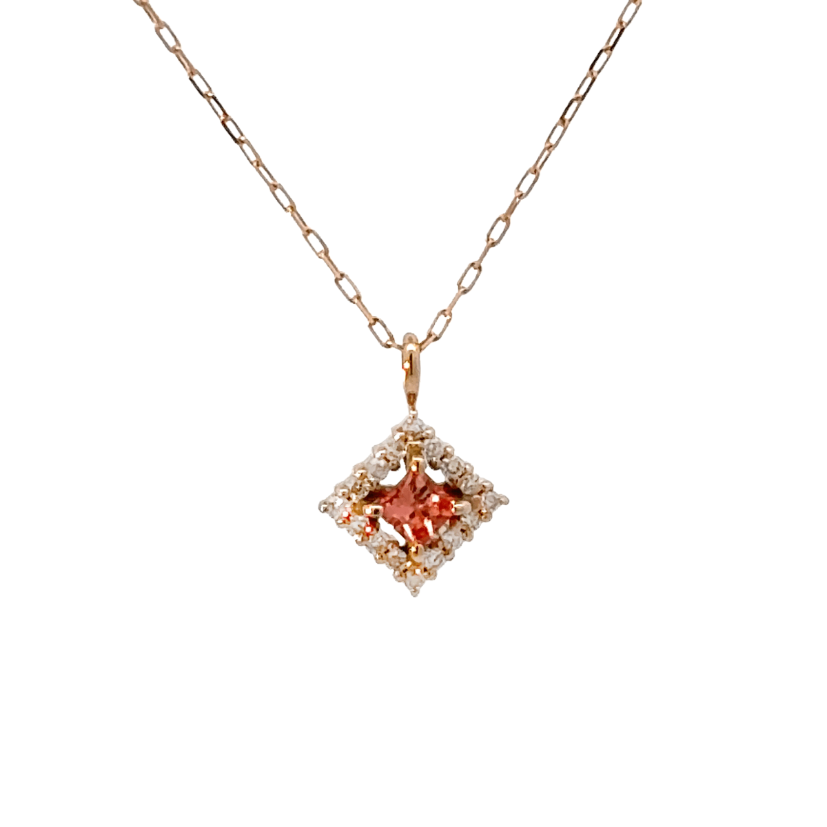 K18PG パパラチアサファイア ペンダント ネックレス (0.05ct D0.03ct) （ソーティング付） [334]