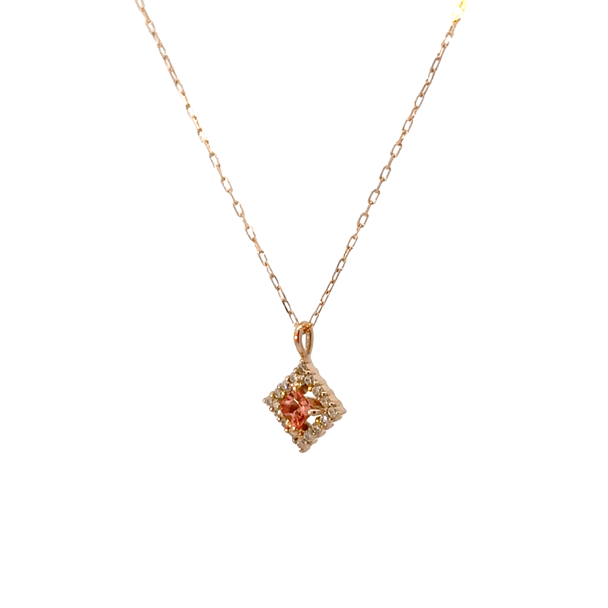 K18PG パパラチアサファイア ペンダント ネックレス (0.05ct D0.03ct) （ソーティング付） [334]