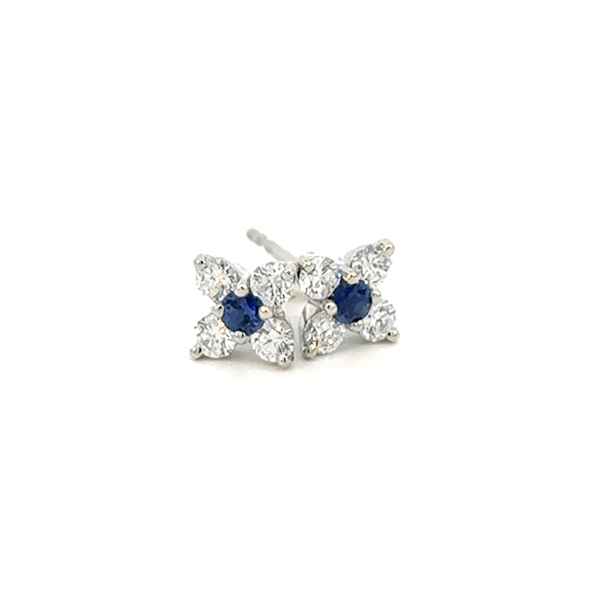 PT プラチナ サファイア ピアス 0.06ct/0.06ct D0.176ct×2 ダイヤモンド フラワー デザイン [336]
