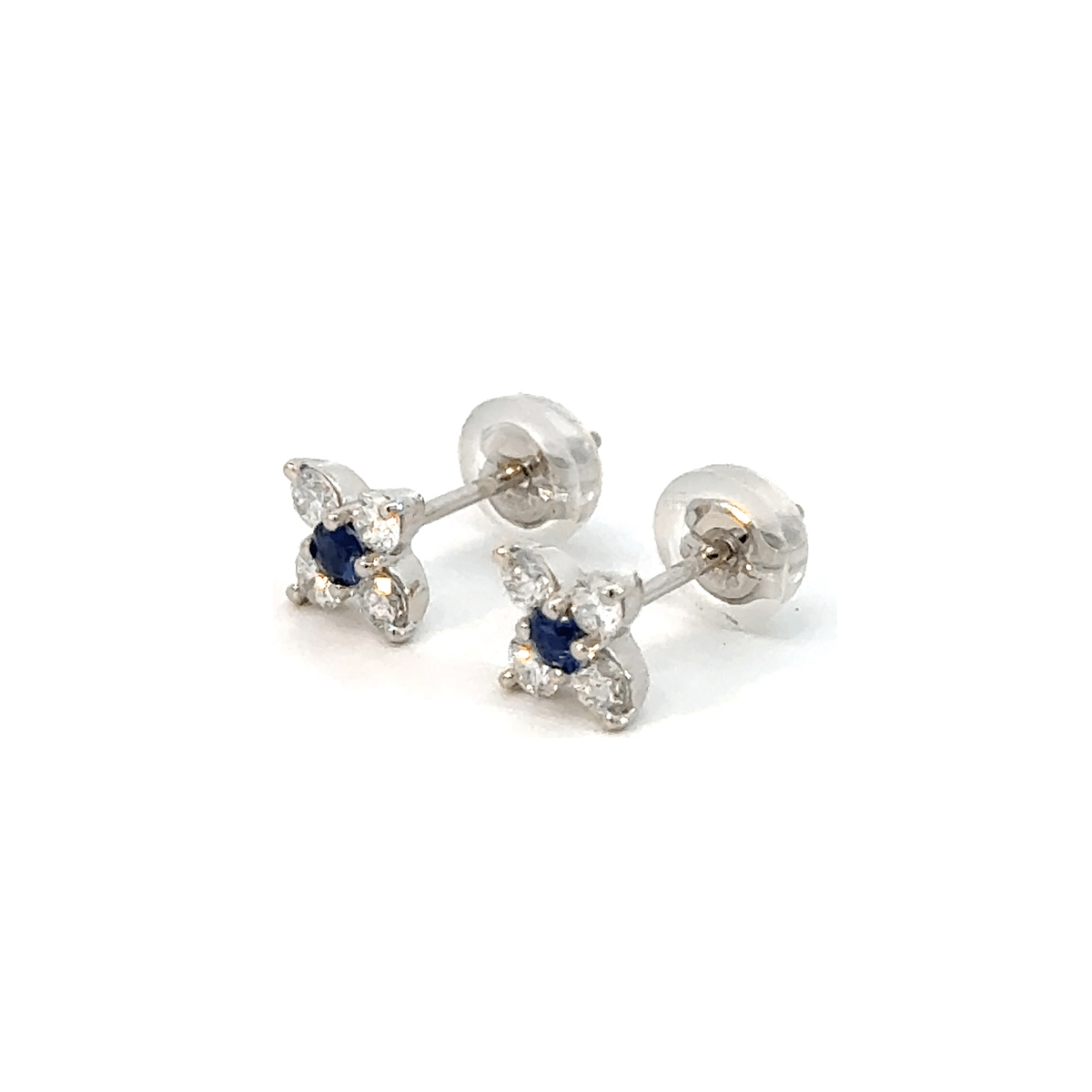 PT プラチナ サファイア ピアス 0.06ct/0.06ct D0.176ct×2 ダイヤモンド フラワー デザイン [336]
