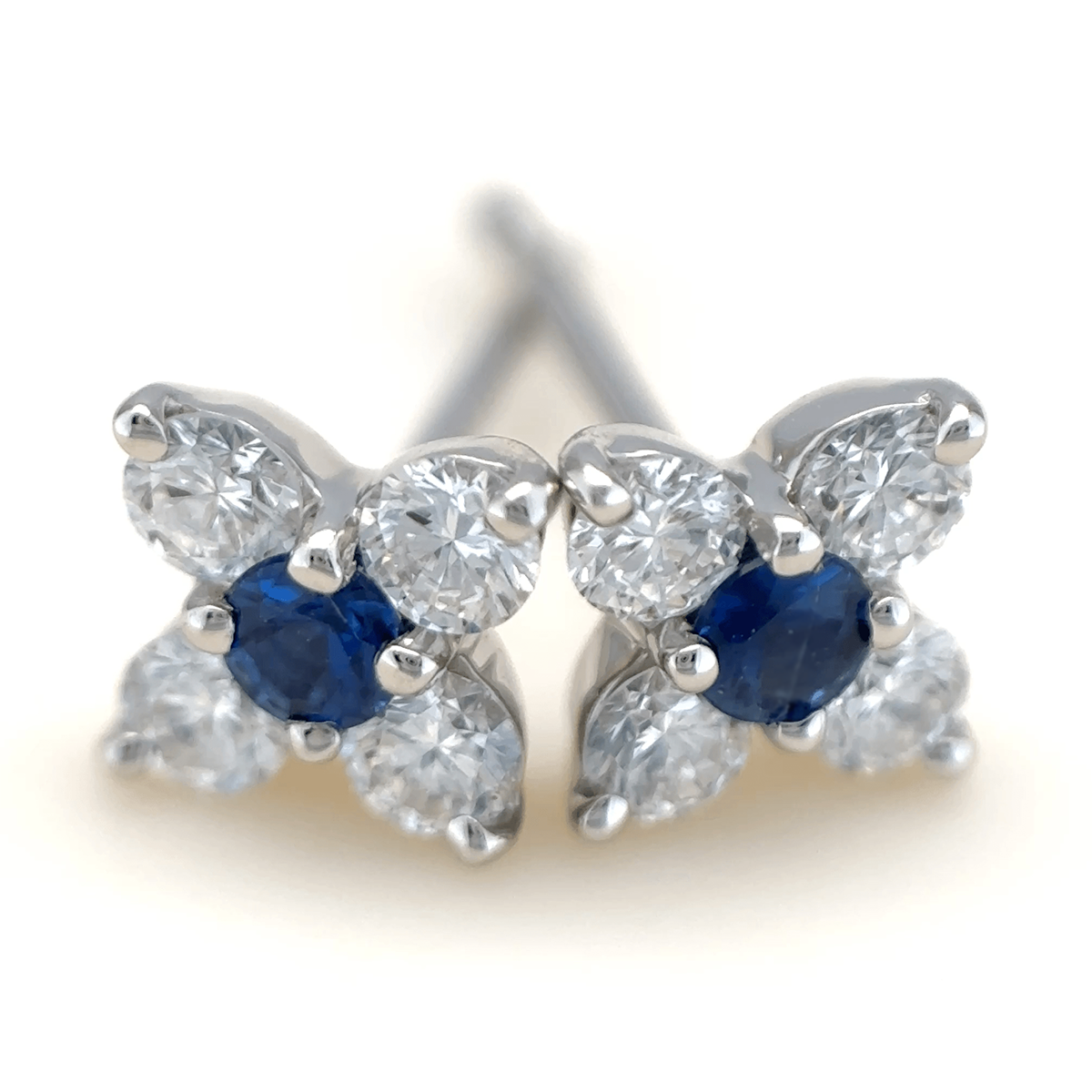 PT プラチナ サファイア ピアス 0.06ct/0.06ct D0.176ct×2 ダイヤモンド フラワー デザイン [336]