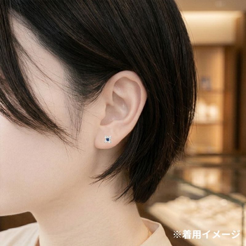 PT プラチナ サファイア ピアス 0.06ct/0.06ct D0.176ct×2 ダイヤモンド フラワー デザイン [336]