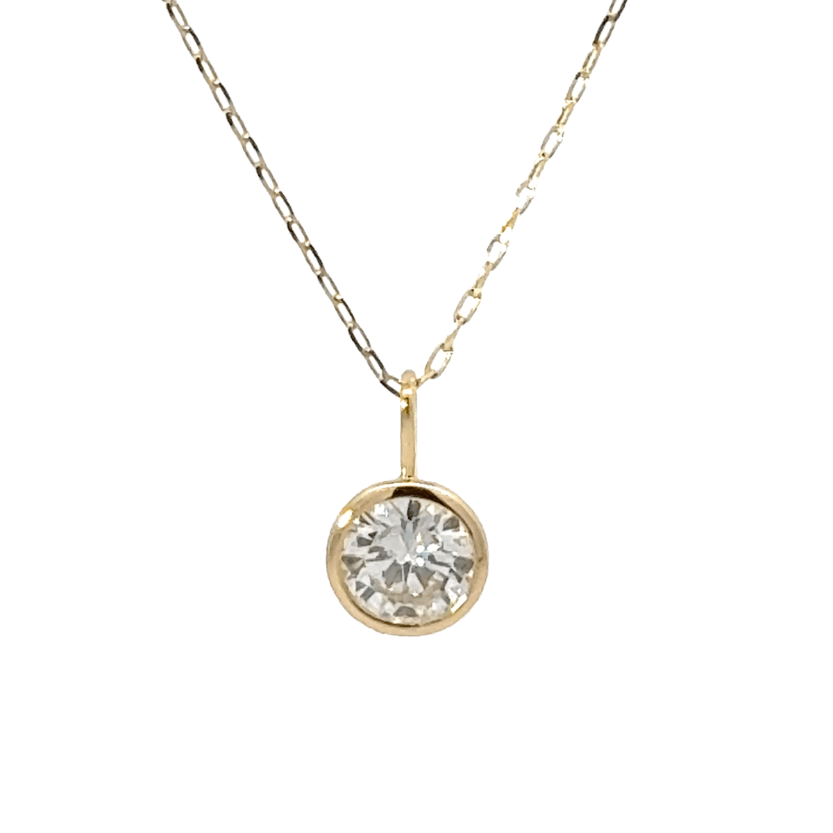 K18 一粒ダイヤモンド ペンダント 0.310ct 覆輪 フクリン イエローゴールド ネックレス  [343]