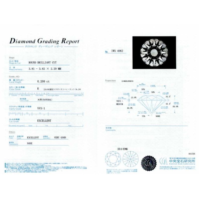 277.PT 一粒ダイヤモンドペンダント 【0.200ct】（中央宝石研究所鑑定書付）