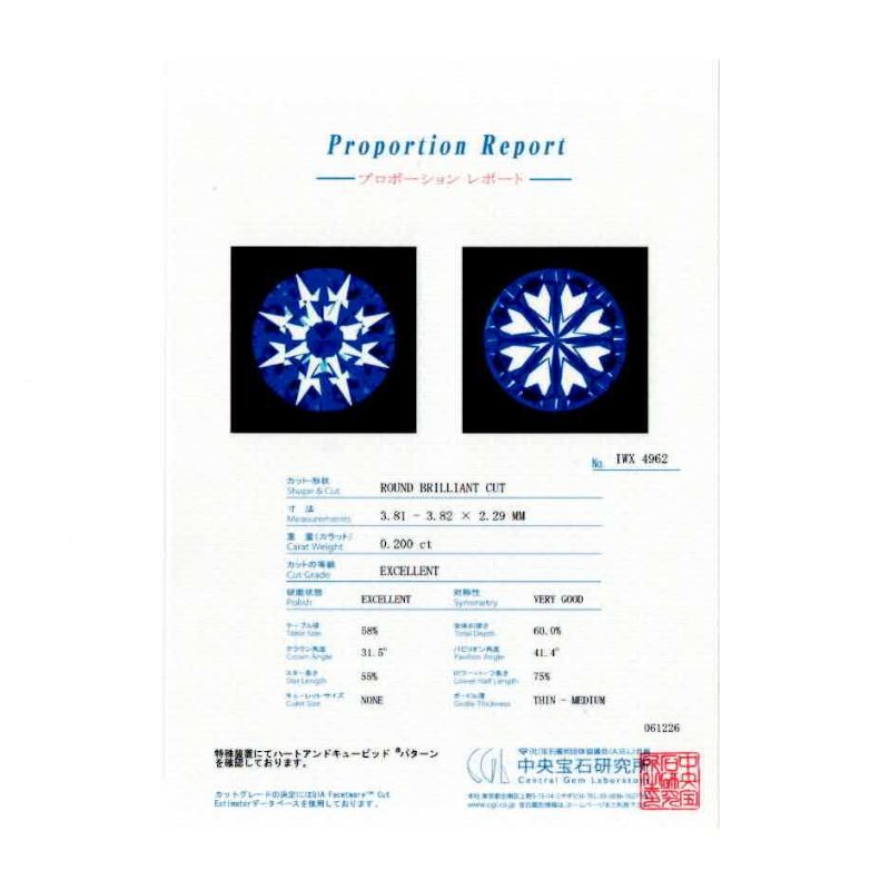 277.PT 一粒ダイヤモンドペンダント 【0.200ct】（中央宝石研究所鑑定書付）