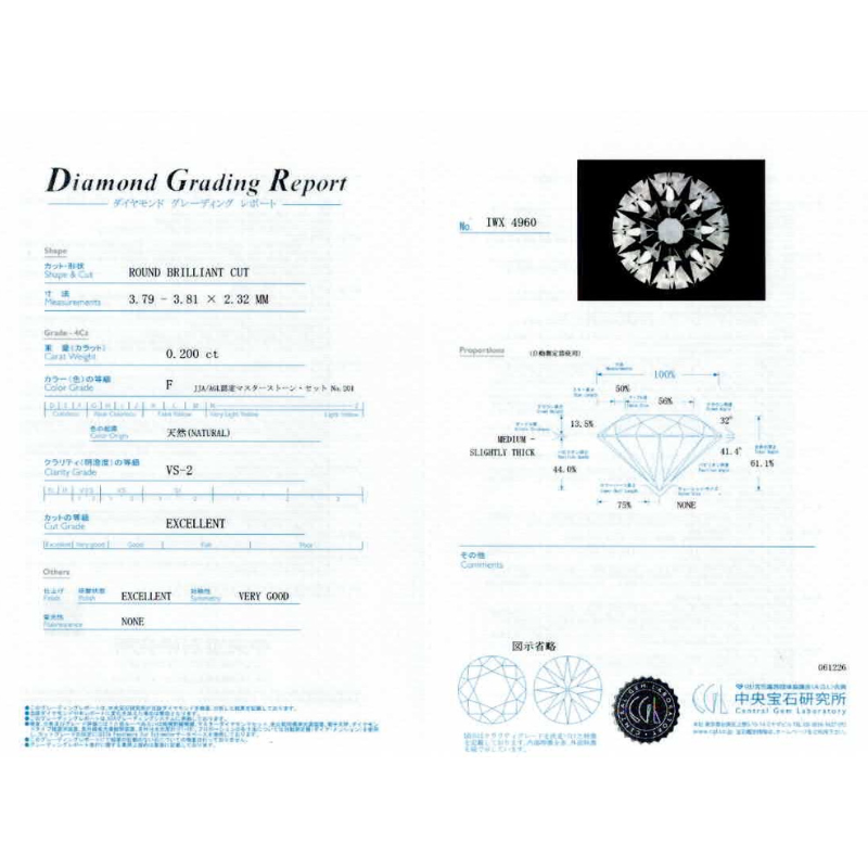 282.PT 一粒ダイヤモンドペンダント 【0.200ct】(中央宝石研究所鑑定書付)