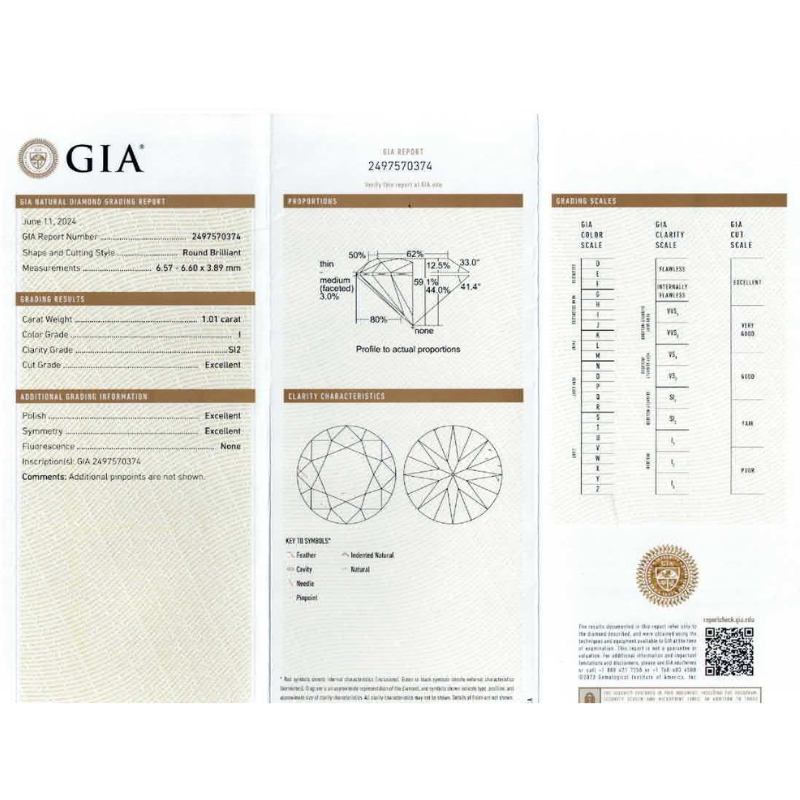 192.  PT ３EXHC1粒ダイヤモンドペンダント 【1.010ct】（GIA鑑定書付）
