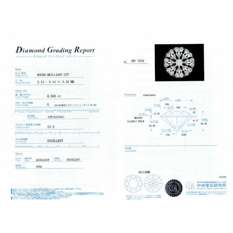 193.PT 3EXHC取巻きダイヤモンドペンダント 0.500ct（中央宝石研究所鑑定書付）