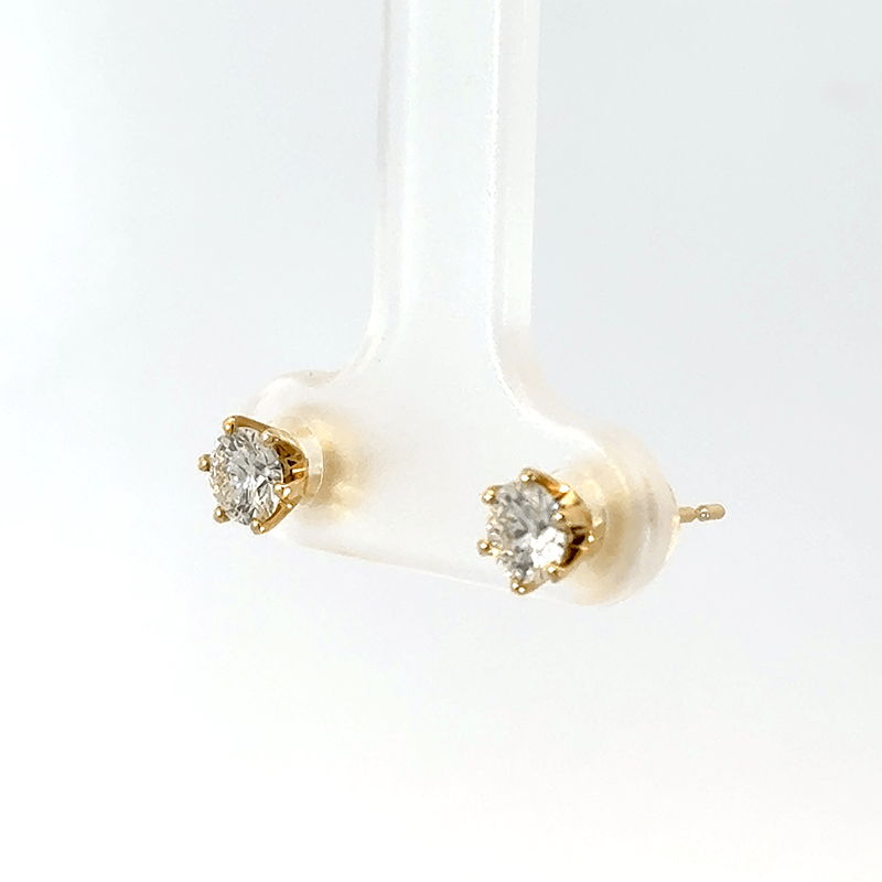 200.K18 3EXHC一粒ダイヤモンドピアス 0.313ct/0.306ct(中央宝石研究所鑑定書付)