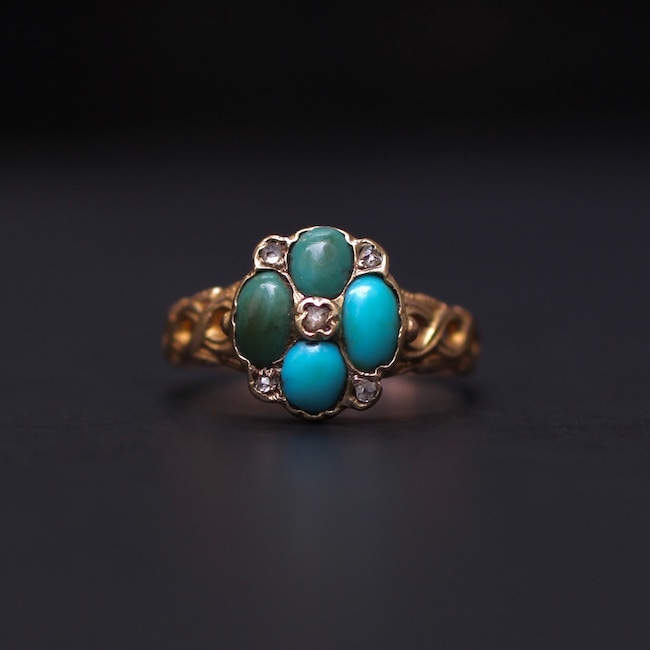 19世紀中期 アンティーク ターコイズ メレダイヤ リング