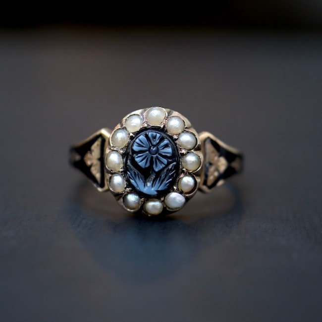 モーニング ブラックエナメル 勿忘草 リング