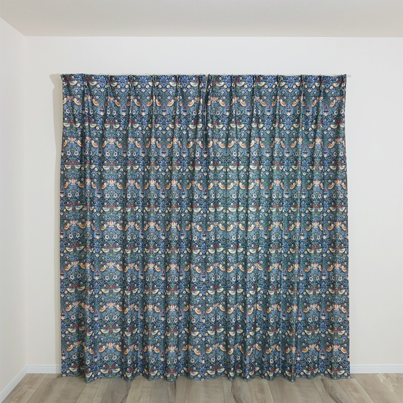 防炎】カーテン ドレープ 遮光3級 ウィリアムモリス いちご泥棒【35015