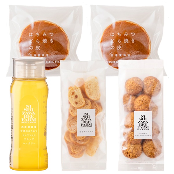 【2,026円均一まつり】お菓子セット（ハンガリー産アカシア250g・ラスク・オートミールクッキー・どら焼きの皮）【特価品につきラッピング不可】