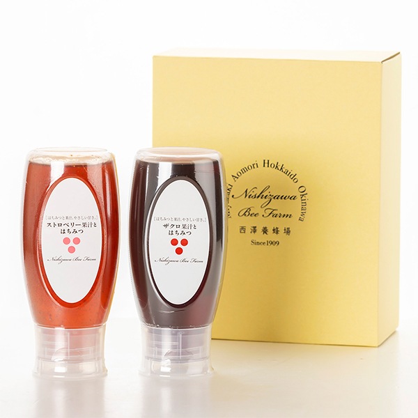 果汁とはちみつギフト4本セット（ストロベリー・ザクロ果汁とはちみつ各500g×2箱）ギフト箱入り