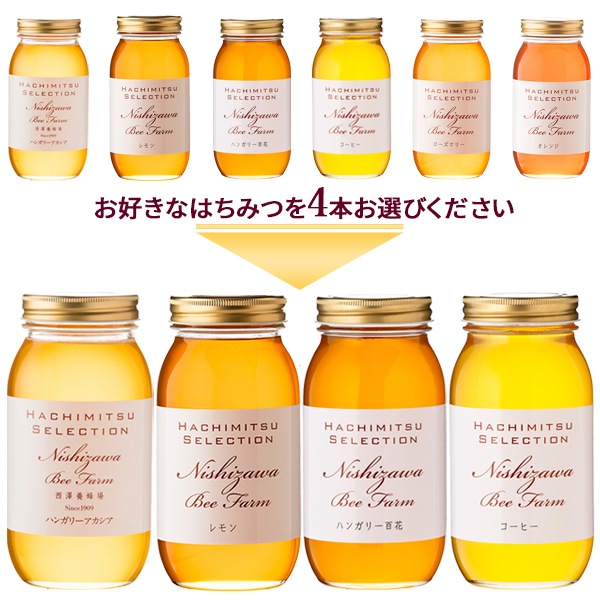 6種類から選べる 海外産はちみつ1kgまとめ買い4本セット【1本あたり2,800円】【ラッピング不可】